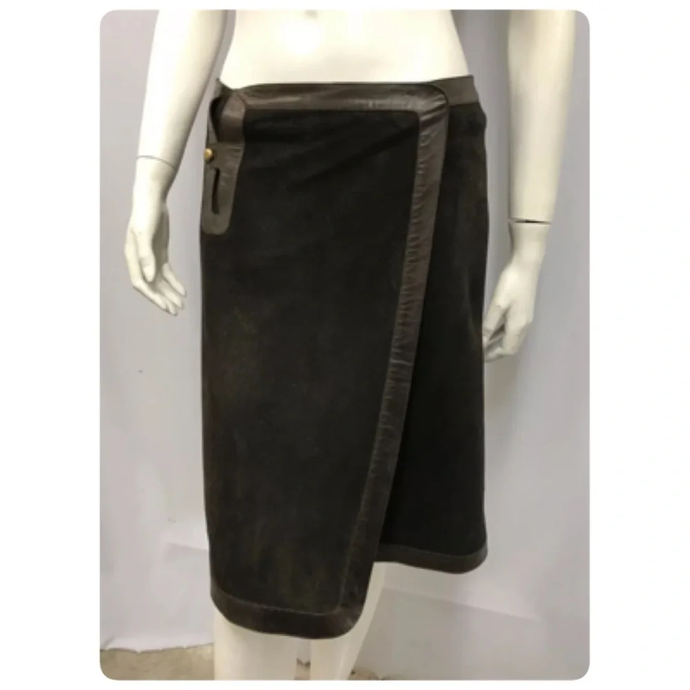 ❤️SOLD❤️ Bally Leather & Suede Wrap Skirt Vintage 1970’s Size I 42 F 40 USA 8 - Picture 3 of 5
